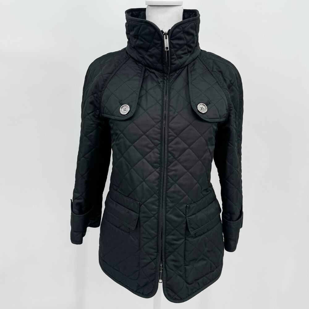 Burberry Coat Black Sz M Quilted Puffer Winter Plaid Jacket Check Brit Light